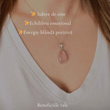 Colier argint 925 cu Cuart Roz lacrima – iubire de sine si echilibru emotional