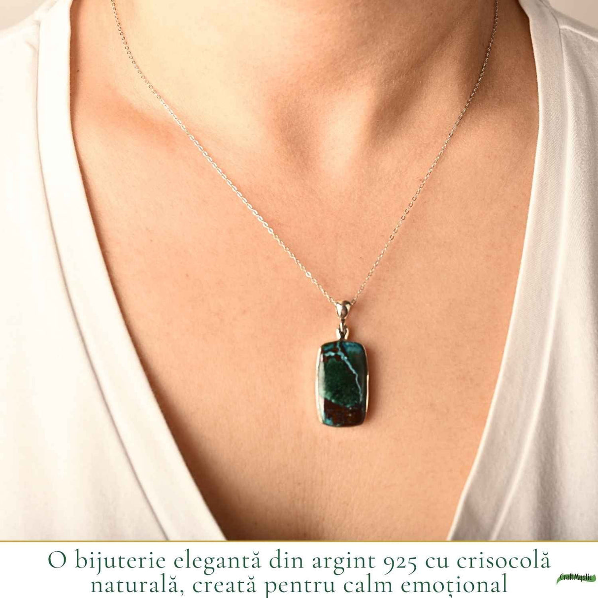 Colier Argint 925 cu Crisocola Dreptunghi – Calm si Armonie Interioara