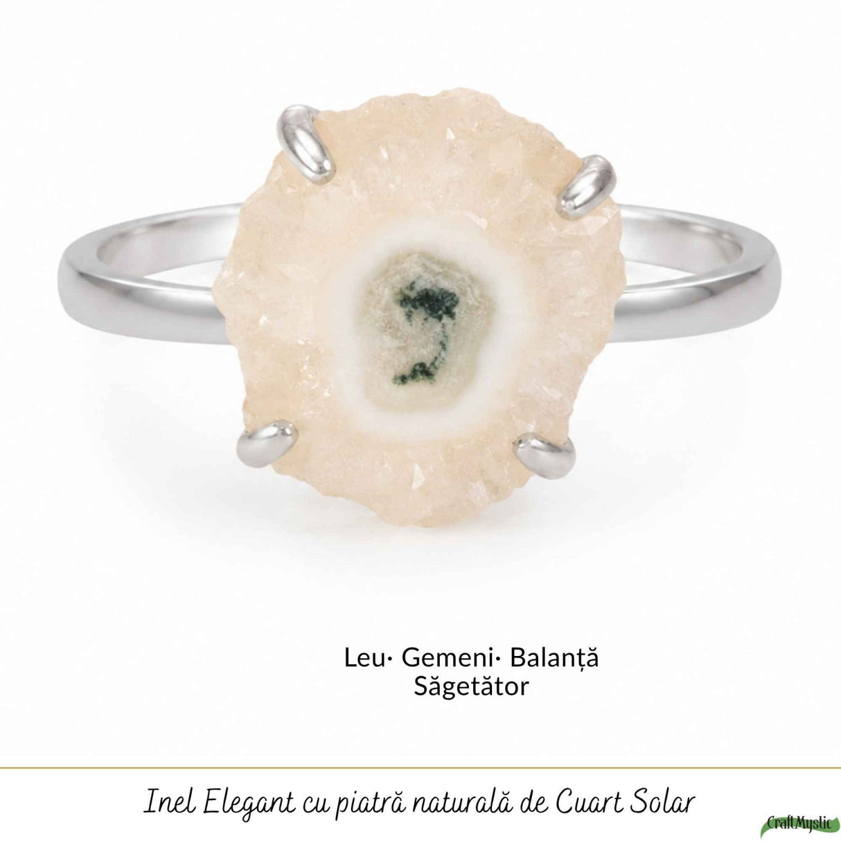 Inel Argint 925 cu Cuart Solar Neuniform – Energie Si Eleganta Naturala