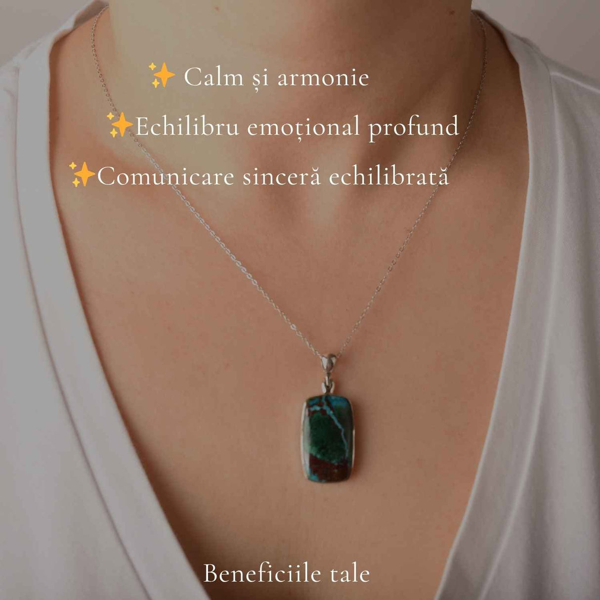 Colier Argint 925 cu Crisocola Dreptunghi – Calm si Armonie Interioara