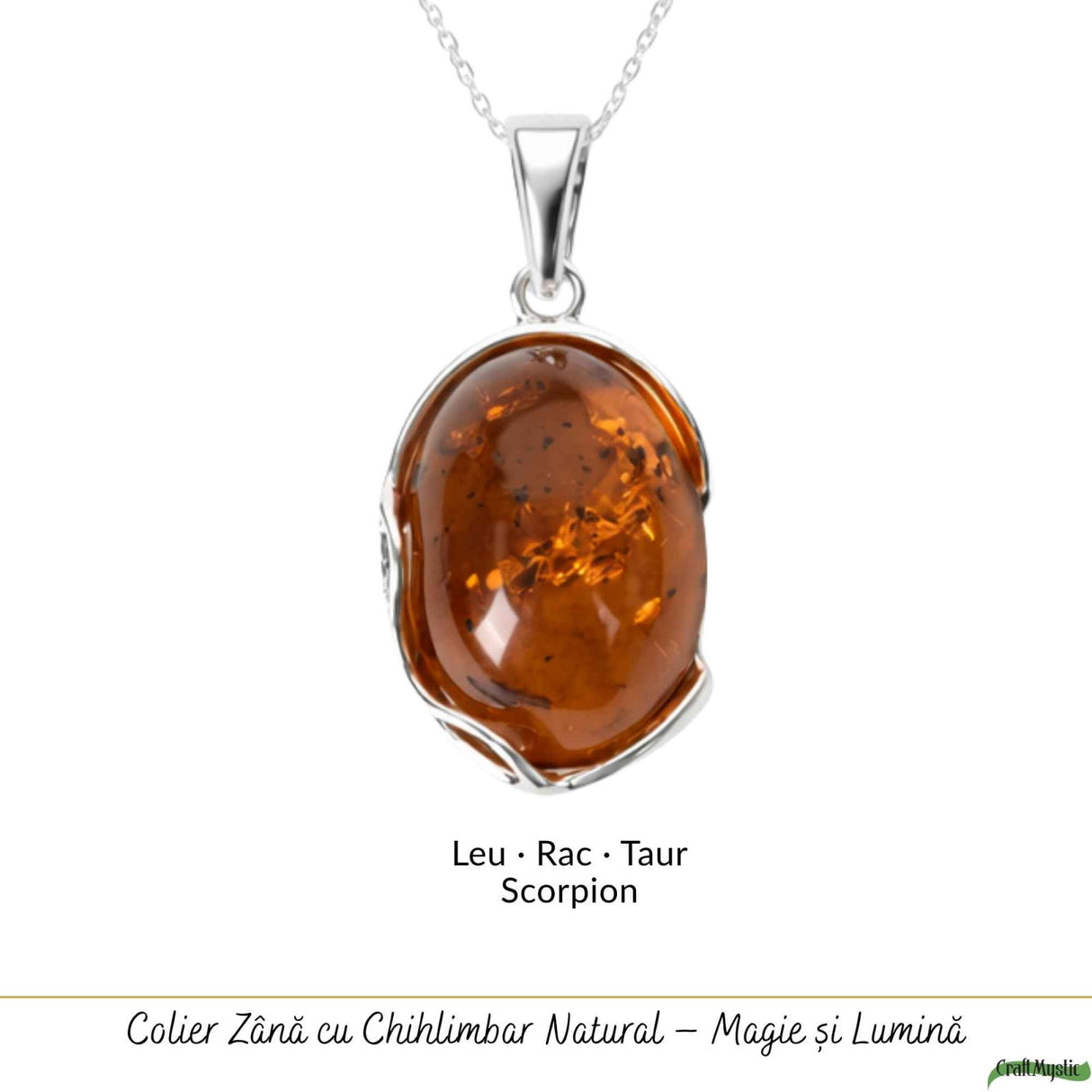 Colier Argint 925 cu Chihlimbar Natural Oval Mare - Energie Calda si Echilibru
