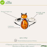 Inel Argint 925 Pisica cu Chihlimbar Natural - Intuitie, Energie Calda si Farmec