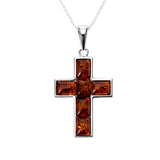 Colier Argint 925 cu Cruce Mare din Chihlimbar Natural - Protectie si Energie Luminoasa