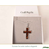 Colier Argint 925 cu Cruce Mare din Chihlimbar Natural - Protectie si Energie Luminoasa