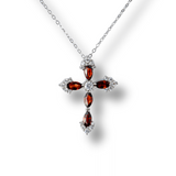 Colier Argint 925 cu Crucifix din Granat Natural si Zirconiu - Simbol al Energiei Vitale, Pasiunii si Protectiei Interioare