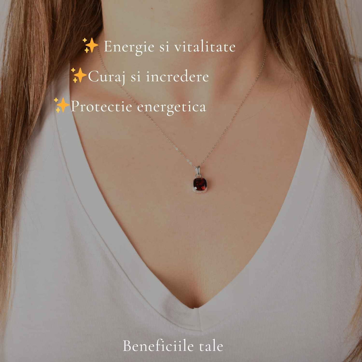 Colier Argint 925 cu Granat Patrat – Stabilitate si Energie Interioara