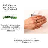 Inel reglabil din argint 925 cu dublu granat, pentru energie si stabilitate interioara