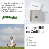 Colier Argint 925 cu Jad Albastru Guatemala in Forma de Floare de Lotus - Puritate si Armonie Interioara