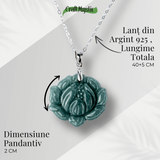 Colier Argint 925 cu Jad Albastru Guatemala in Forma de Floare de Lotus - Puritate si Armonie Interioara