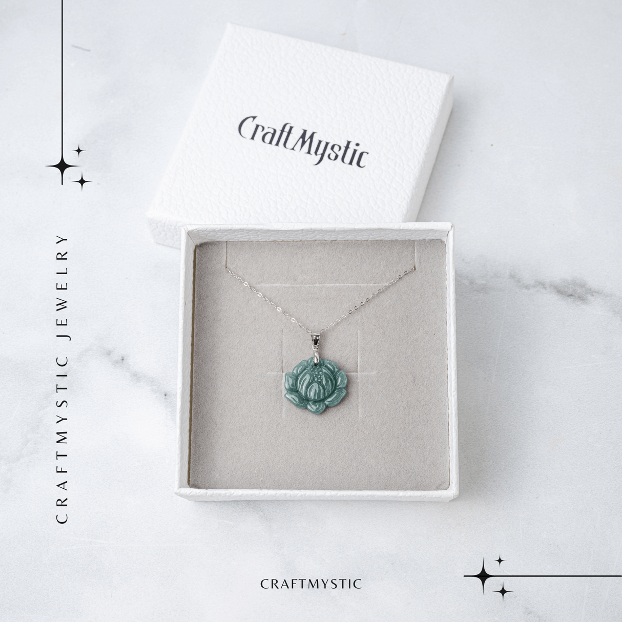 Colier Argint 925 cu Jad Albastru Guatemala in Forma de Floare de Lotus - Puritate si Armonie Interioara