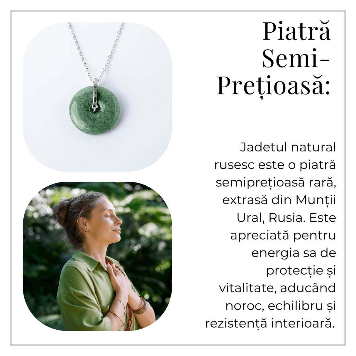 Colier Argint 925 cu Jadit Natural Rusesc in Forma Rotunda - Echilibru, Noroc si Protectie Spirituala