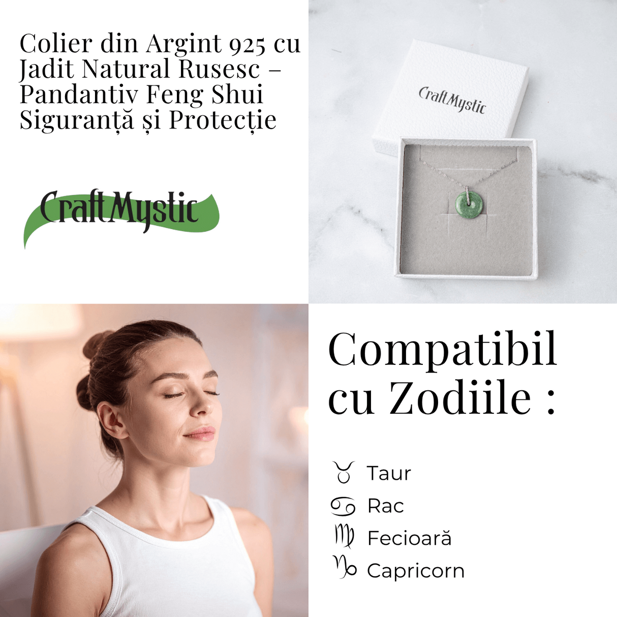 Colier Argint 925 cu Jadit Natural Rusesc in Forma Rotunda - Echilibru, Noroc si Protectie Spirituala