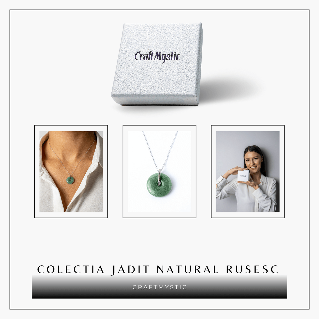 Colier Argint 925 cu Jadit Natural Rusesc in Forma Rotunda - Echilibru, Noroc si Protectie Spirituala