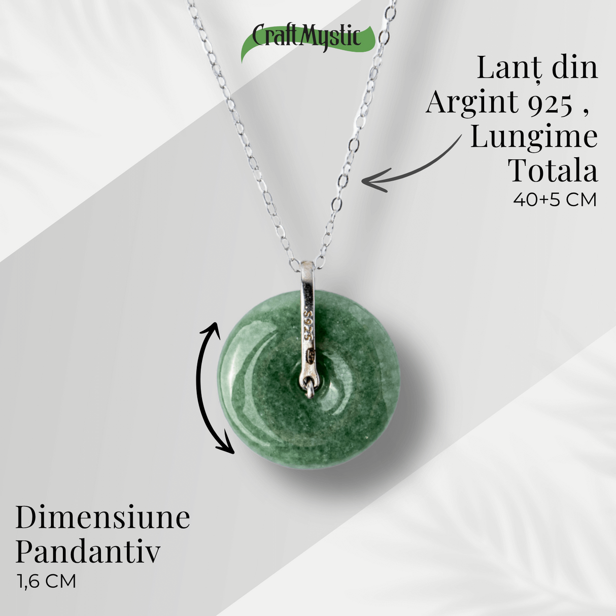 Colier Argint 925 cu Jadit Natural Rusesc in Forma Rotunda - Echilibru, Noroc si Protectie Spirituala