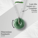 Colier Argint 925 cu Jadit Natural Rusesc in Forma Rotunda - Echilibru, Noroc si Protectie Spirituala