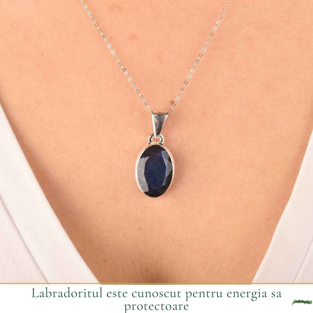 Colier Argint 925 cu Labradorit Fatetat Oval – Intuitie si Protectie