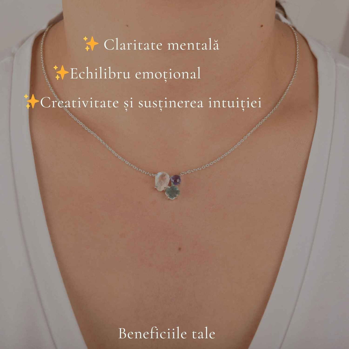 Colier Argint 925 cu Piatra Lunii, Apatit Albastru si Tanzanit – Echilibru si Inspiratie