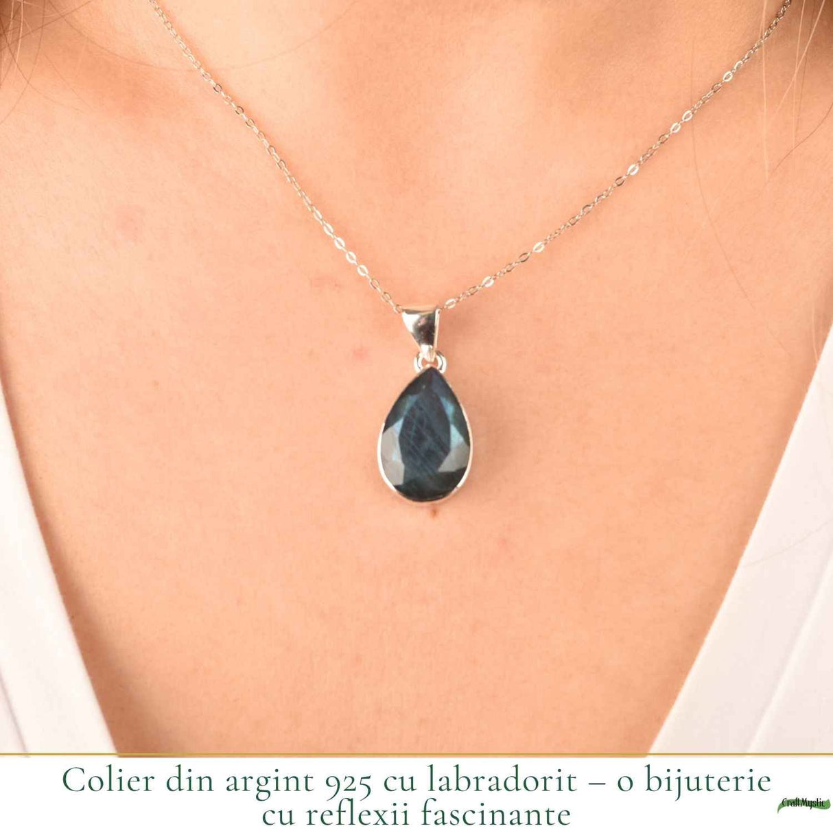 Colier Argint 925 cu Labradorit Fatetat Lacrima – Intuitie si Eleganta
