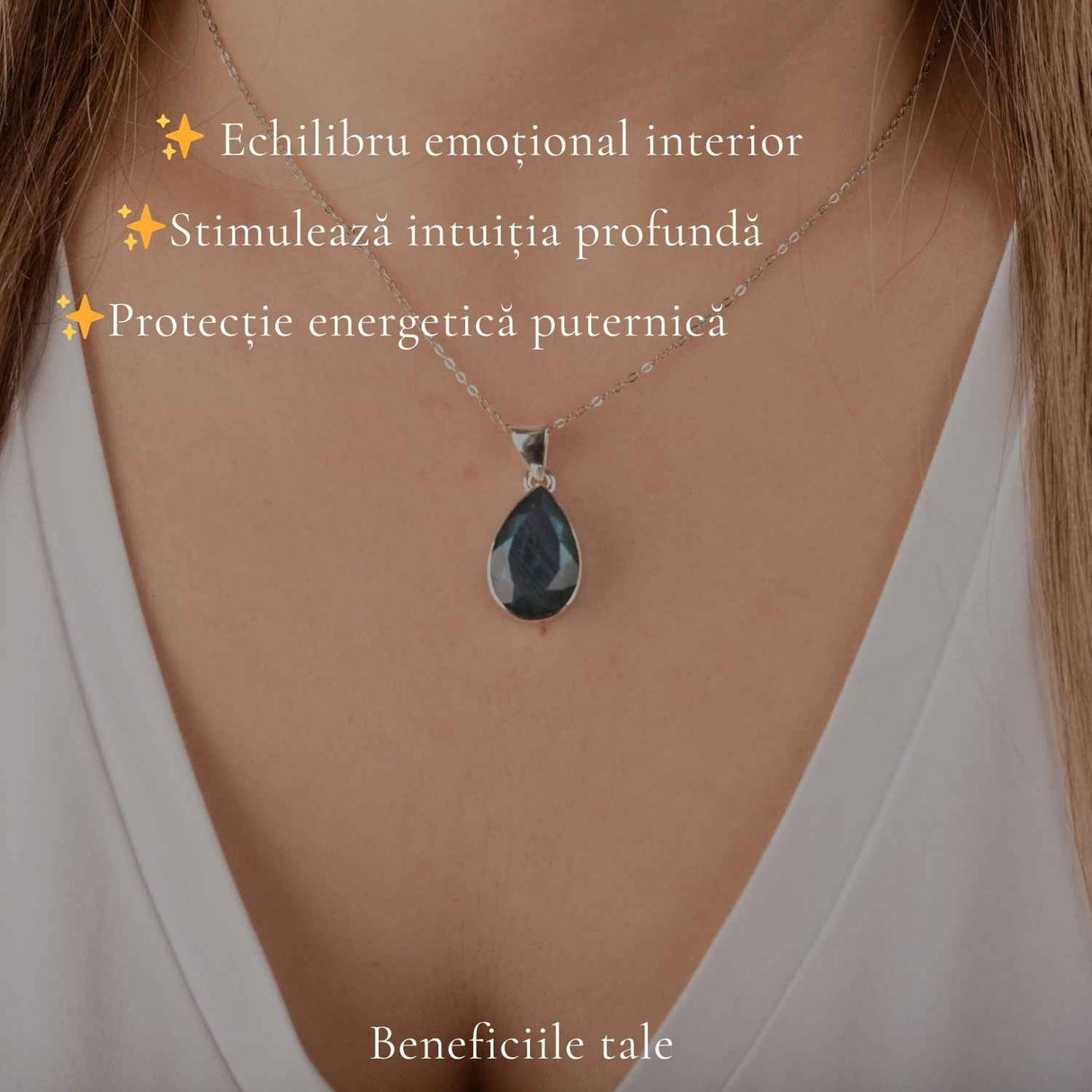 Colier Argint 925 cu Labradorit Fatetat Lacrima – Intuitie si Eleganta