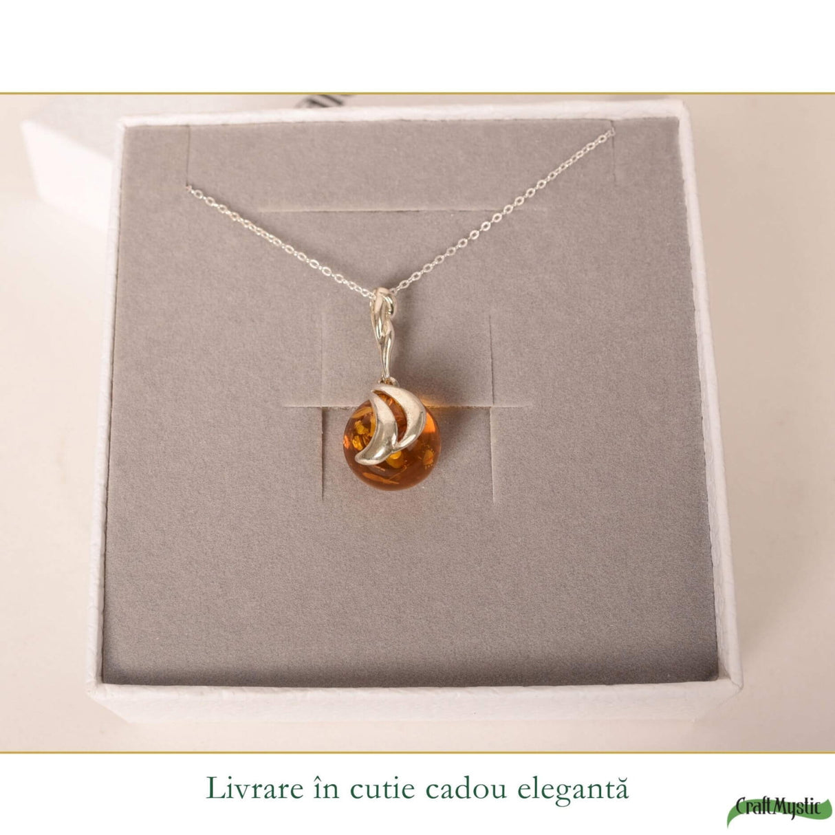 Colier argint 925 rotund cu chihlimbar natural - Energie solara si echilibru