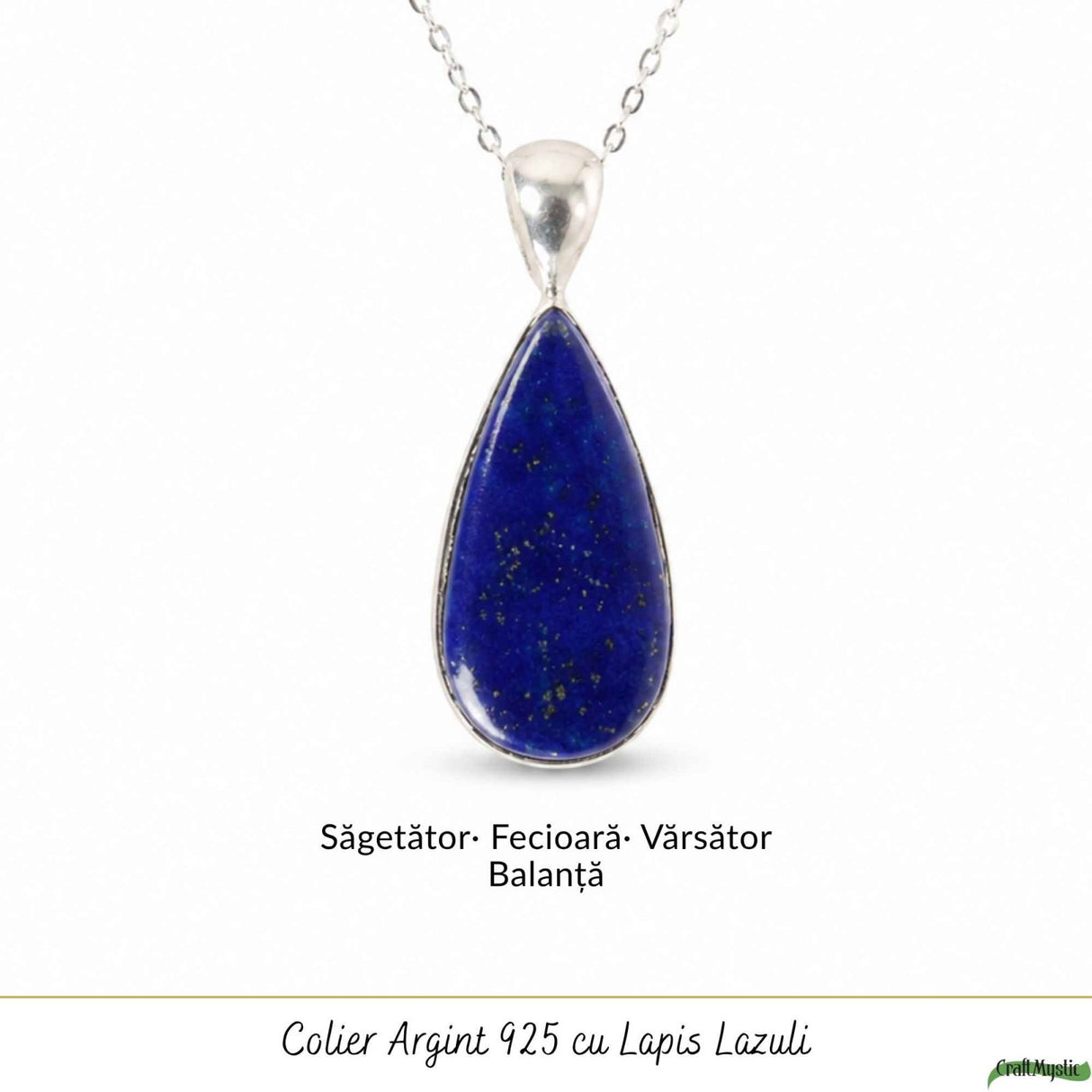 Colier argint 925 cu Lapis Lazuli lacrima – Claritate mentala si liniste interioara
