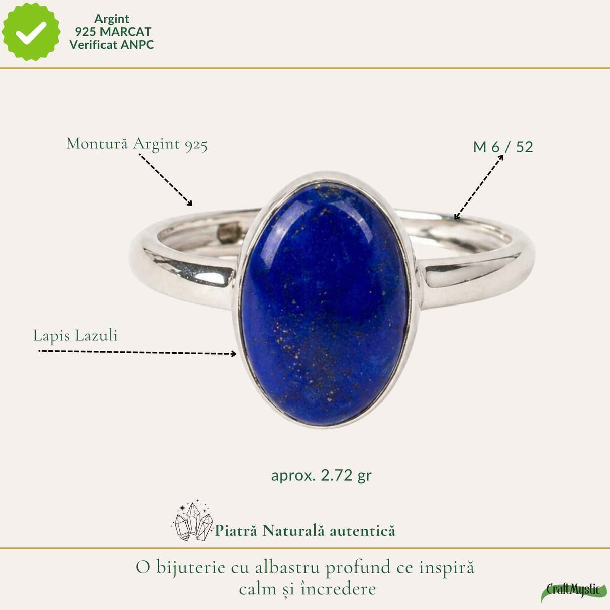 Inel argint 925 cu Lapis Lazuli oval – claritate si eleganta autentica