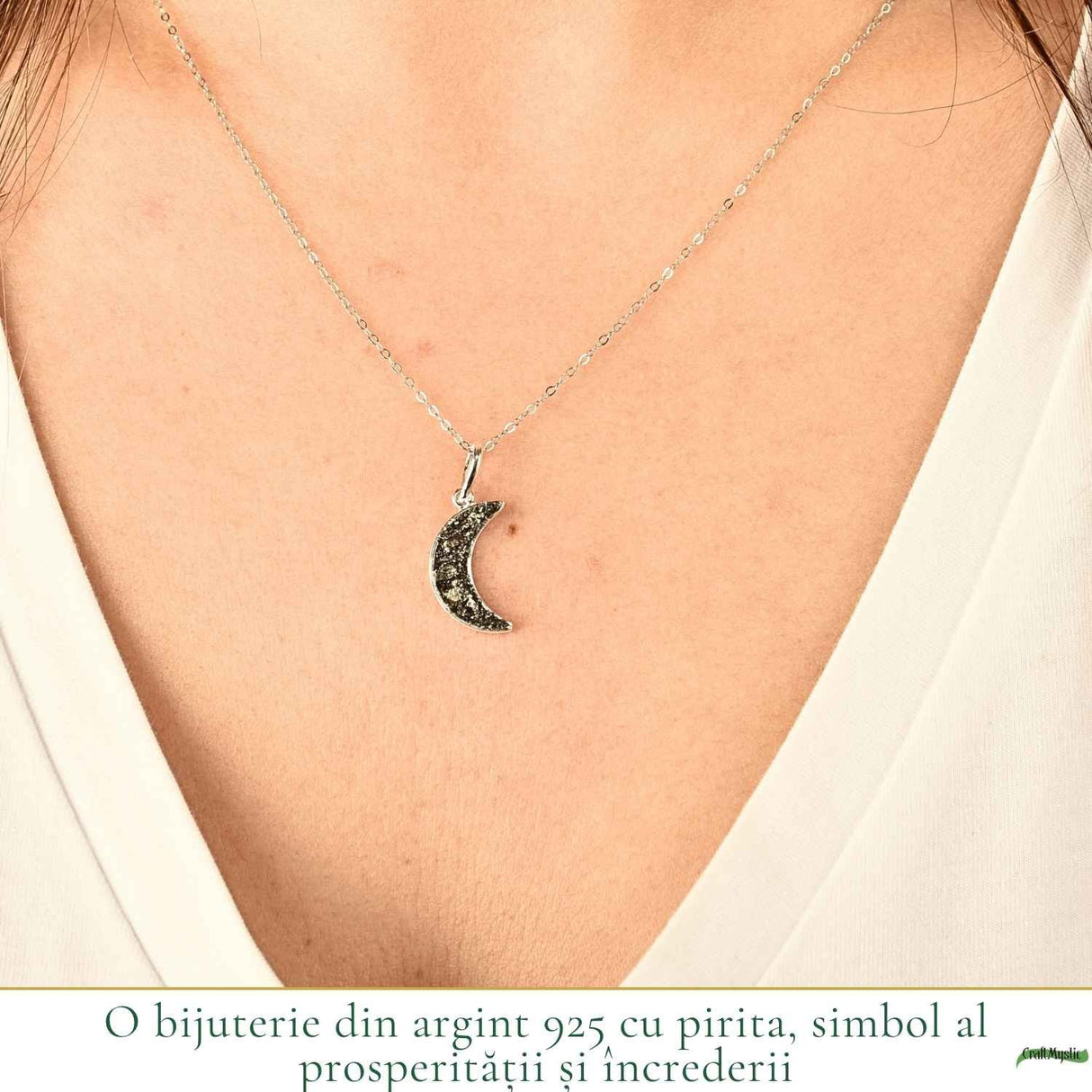 Colier argint 925 cu Pirita semiluna – Prosperitate si protectie energetica