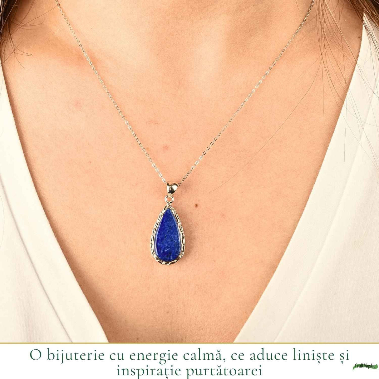 Colier argint 925 cu Lapis Lazuli forma de lacrima – Claritate mentala si echilibru interior