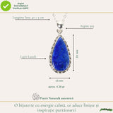 Colier argint 925 cu Lapis Lazuli forma de lacrima – Claritate mentala si echilibru interior