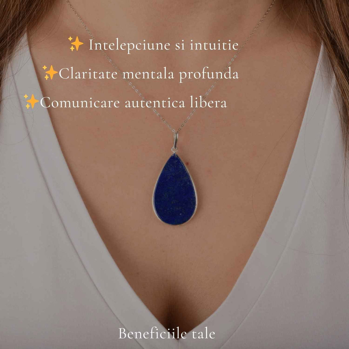 Colier argint 925 cu Lapis Lazuli lacrima – Claritate mentala si echilibru interior