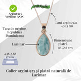 Colier Argint 925 cu Larimar in Forma de Lacrima - Liniste si Claritate Interioara
