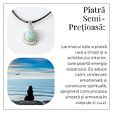 Colier Argintiu cu Piatra Naturala Larimar in Forma de Lacrima - Calm si Armonie Interioara