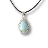 Colier Argintiu cu Piatra Naturala Larimar in Forma de Lacrima - Calm si Armonie Interioara