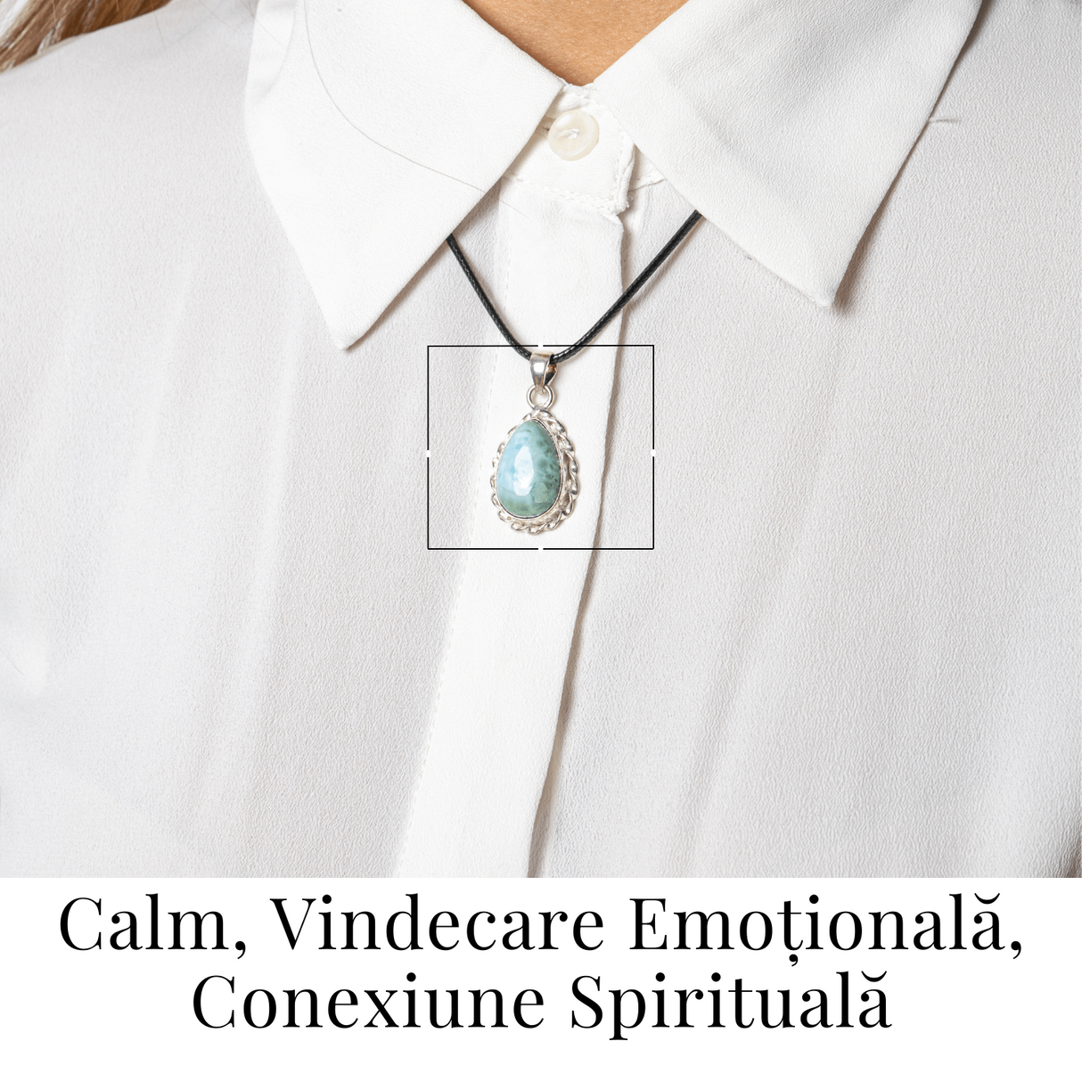 Colier Argintiu cu Piatra Naturala Larimar in Forma de Lacrima - Calm si Armonie Interioara
