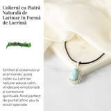 Colier Argintiu cu Piatra Naturala Larimar in Forma de Lacrima - Calm si Armonie Interioara