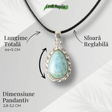 Colier Argintiu cu Piatra Naturala Larimar in Forma de Lacrima - Calm si Armonie Interioara