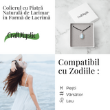 Colier Argintiu cu Piatra Naturala Larimar in Forma de Lacrima - Calm si Armonie Interioara