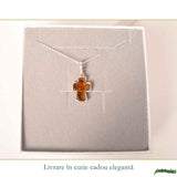 Colier argint 925 cu cruce mica si chihlimbar natural - Protectie si energie solara