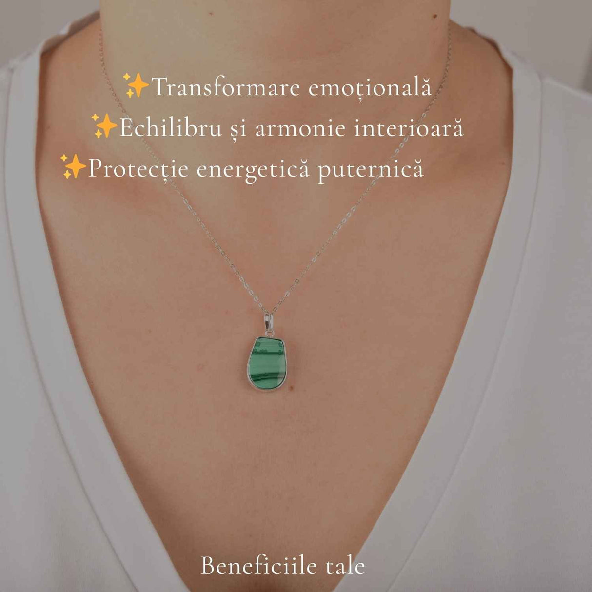 Colier Argint 925 cu Malachit Neuniform – Protectie si Transformare Autentica