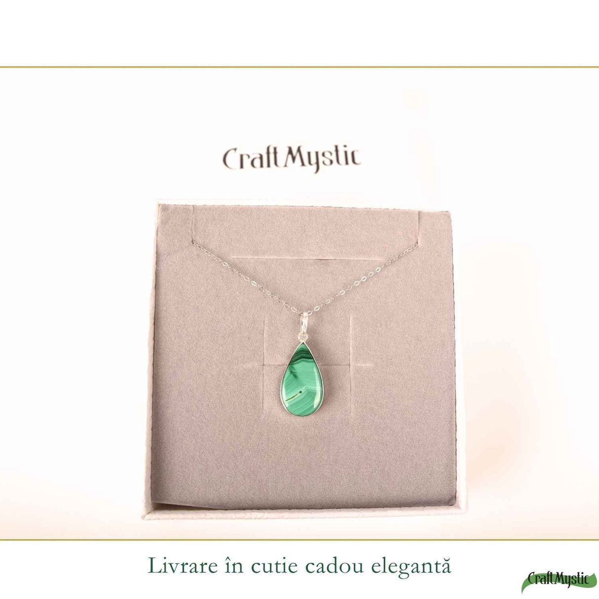 Colier Argint 925 cu Malachit Lacrima – Protectie si Eliberare Emotionala