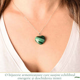 Colier cu Malachit Natural in Forma de Inima si lant argint 925 – Transformare si Echilibru Emotional