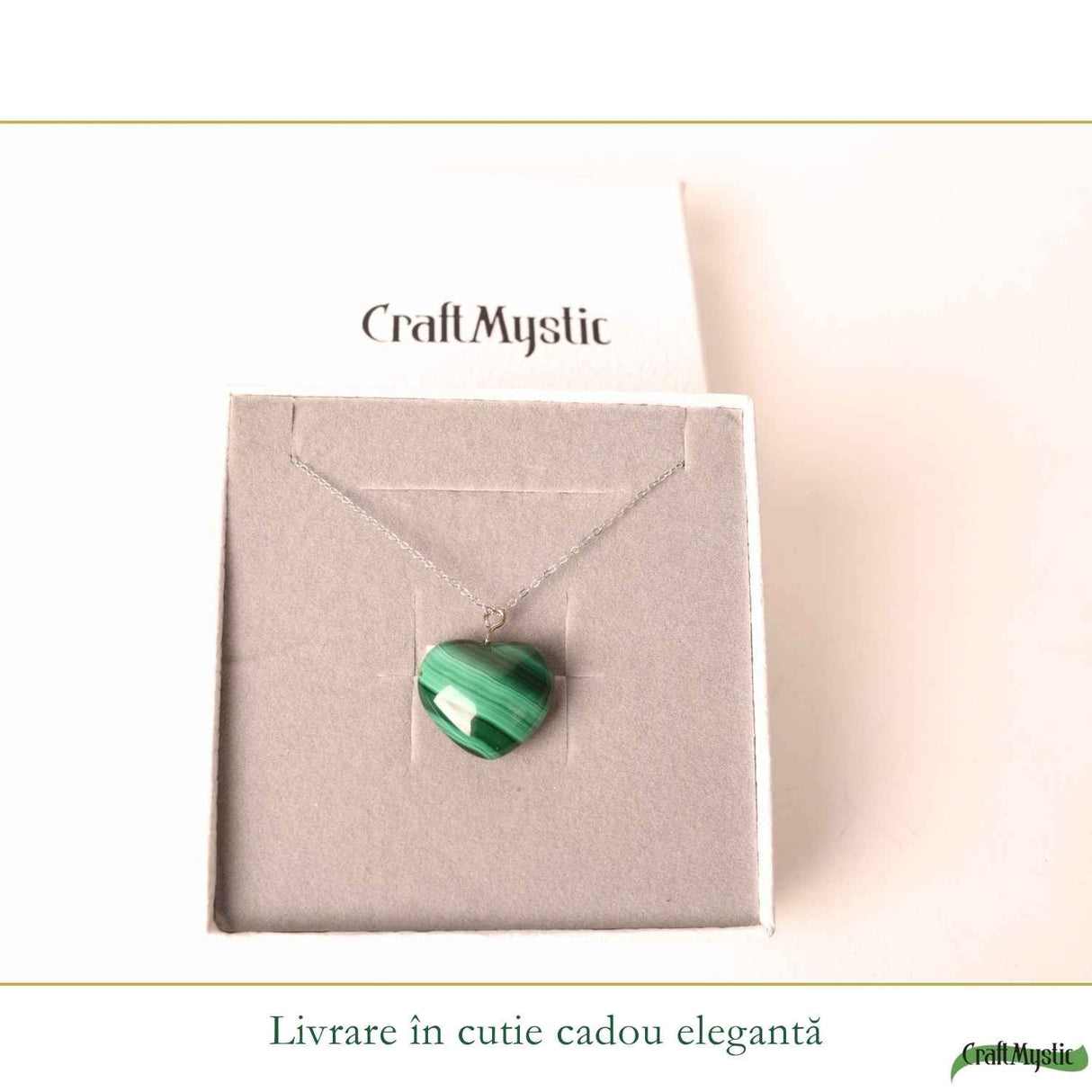 Colier cu Malachit Natural in Forma de Inima si lant argint 925 – Transformare si Echilibru Emotional