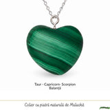 Colier cu Malachit Natural in Forma de Inima si lant argint 925 – Transformare si Echilibru Emotional