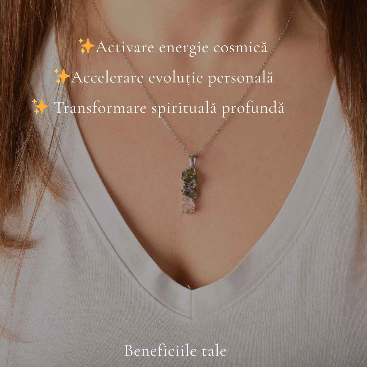 Colier Argint 925 cu Moldavit, Herkimer si Meteorit Brut – Energie si Transformare