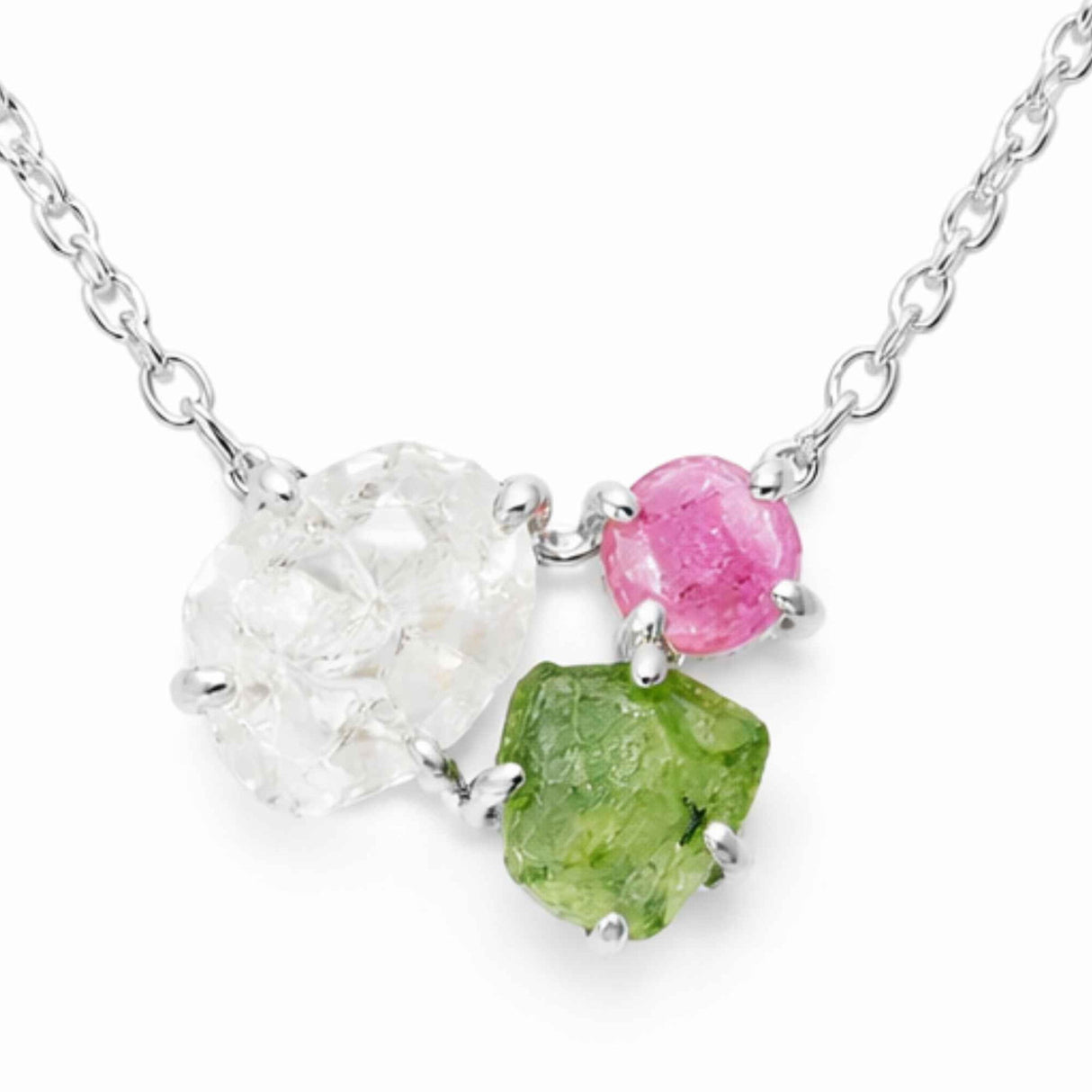 Colier Argint 925 cu Herkimer si Turmalina Verde Roz – Echilibru si Energie