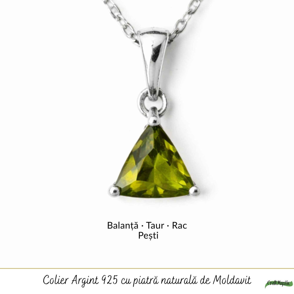Colier Argint 925 cu Moldavit Fatetat Triunghi – Claritate si Energie Transformatoare