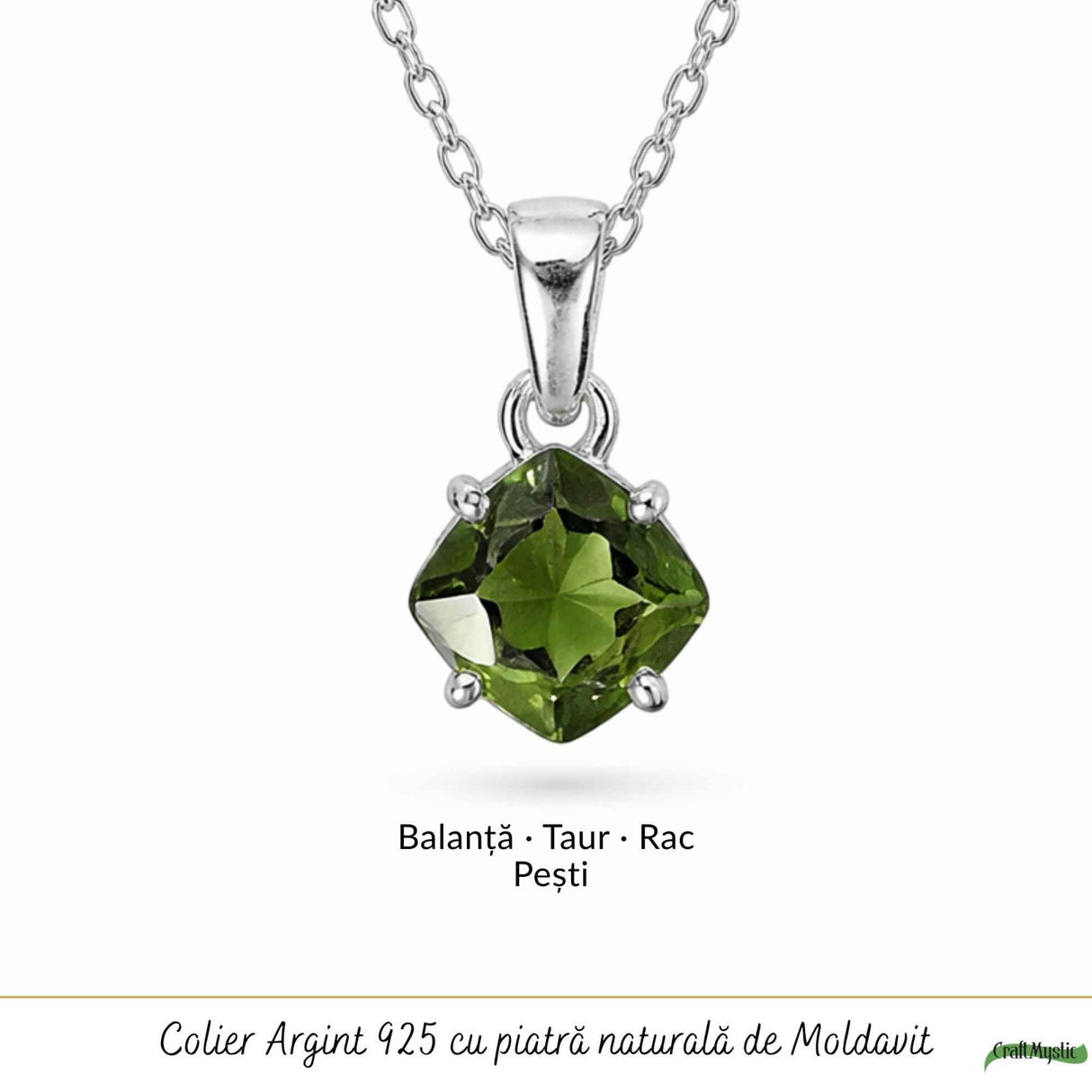 Colier Argint 925 cu Moldavit Fatetat Patrat – Claritate si Transformare