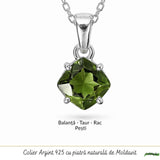 Colier Argint 925 cu Moldavit Fatetat Patrat mic– Claritate si Transformare Interioara