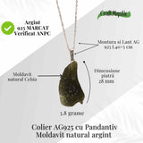 Colier Argint 925 cu Moldavit natural brut 3.8 g - prezenta, sens si spatiu pentru tine