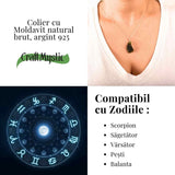 Colier Argint 925 cu Moldavit natural brut 3.8 g - prezenta, sens si spatiu pentru tine